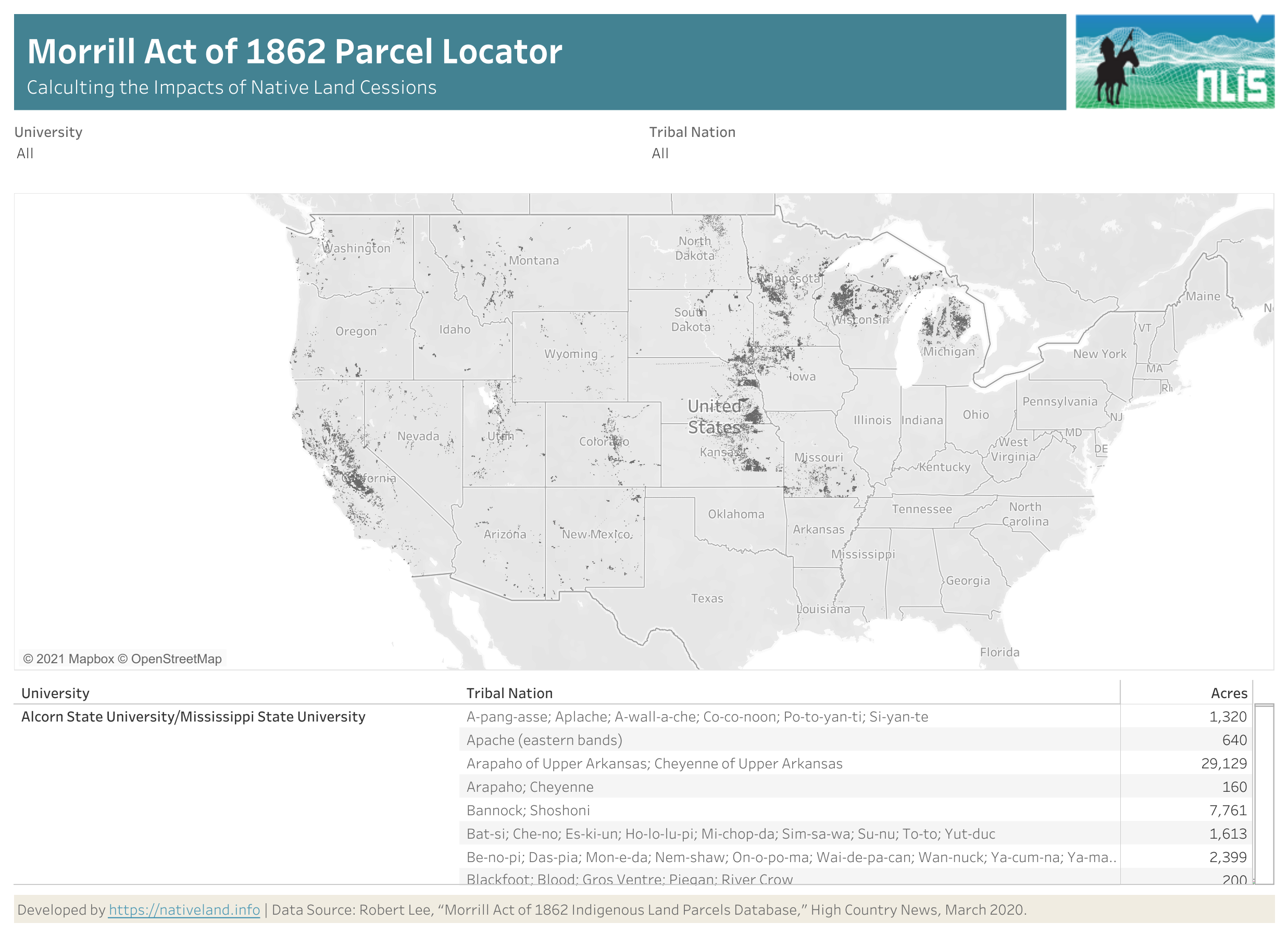 Morrill Act of 1862 Parcel Locator Dashboard