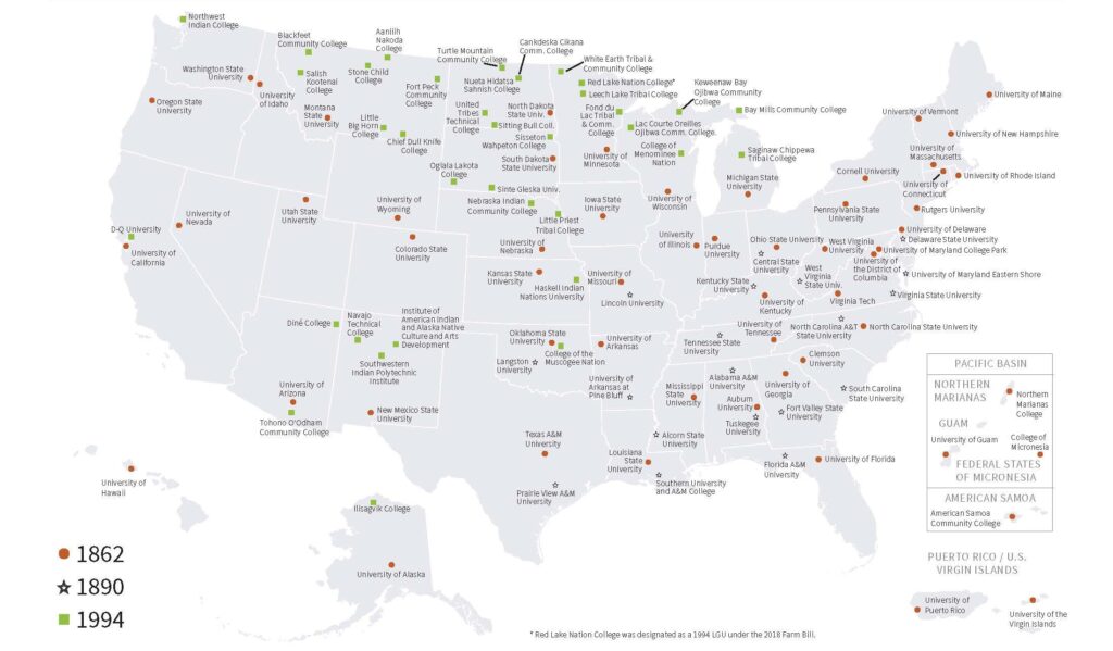 This map from the National Institute of Food and Agriculture shows every land-grant university in the United States.